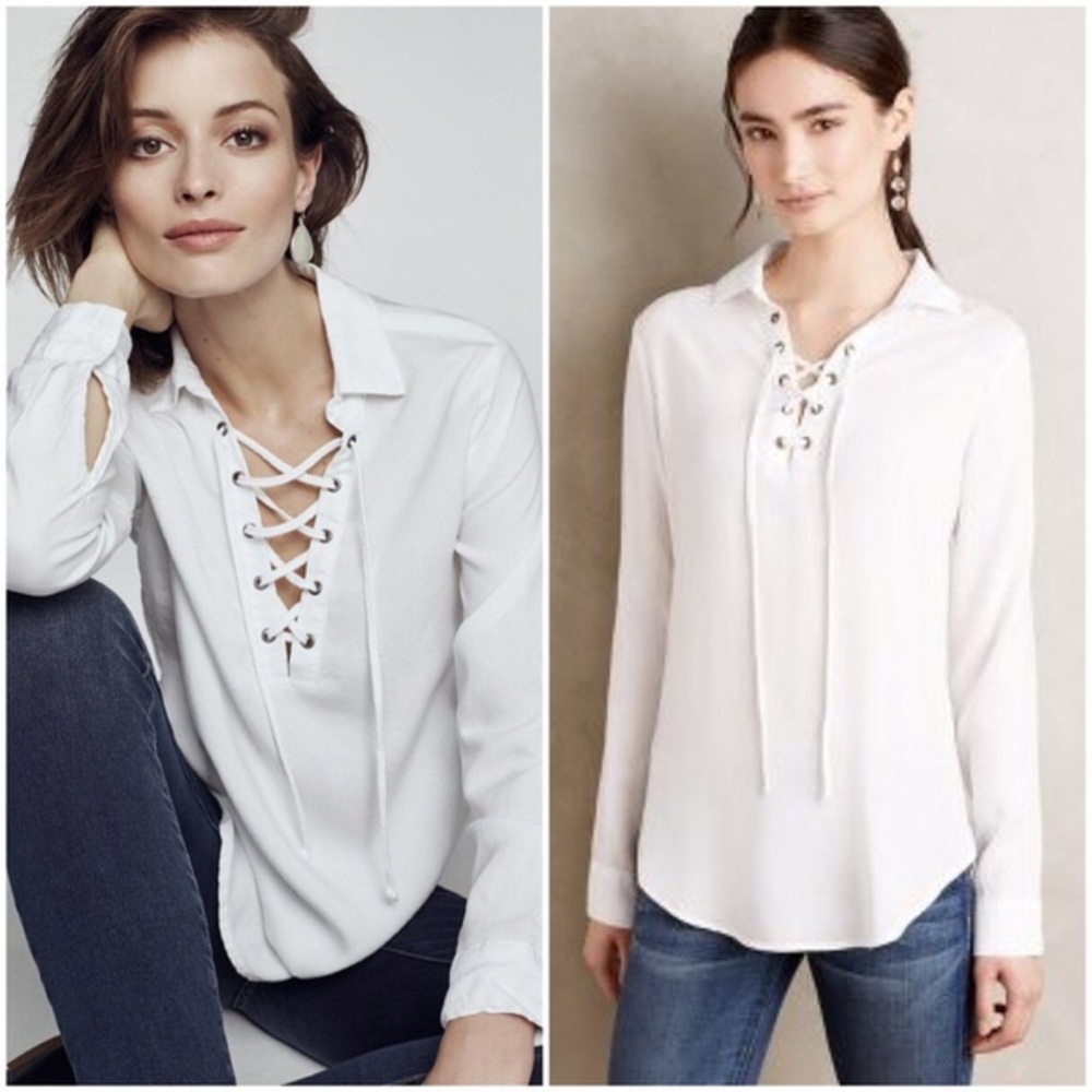 Anthropologie Cloth and Stone white lace up top Md